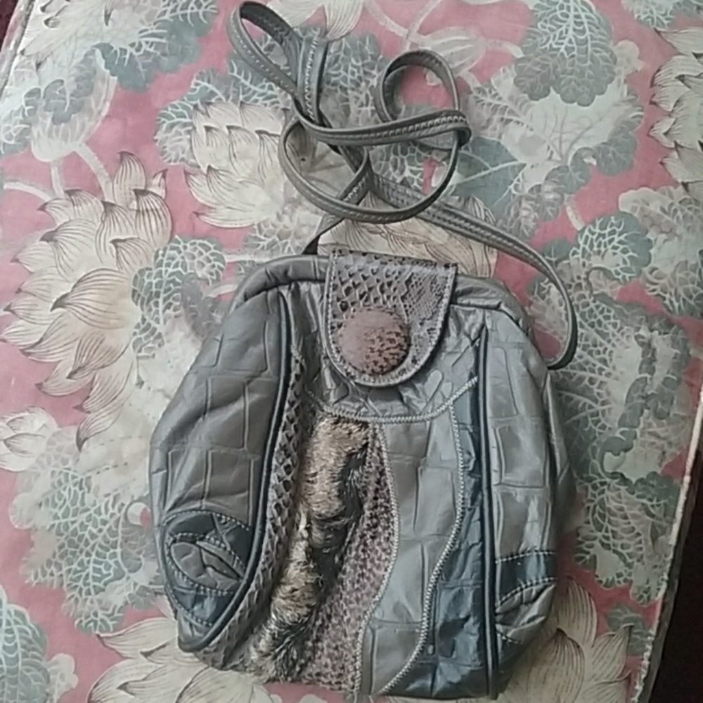 Retro Leather and Fur Purse